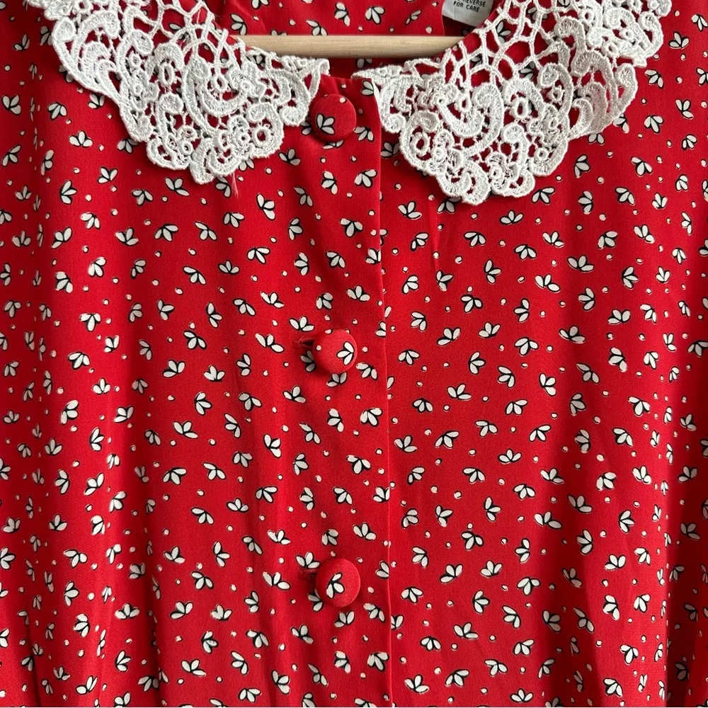 Vintage lace Peter Pan collared floral print button front midi dress- M/L - Picture 3 of 9
